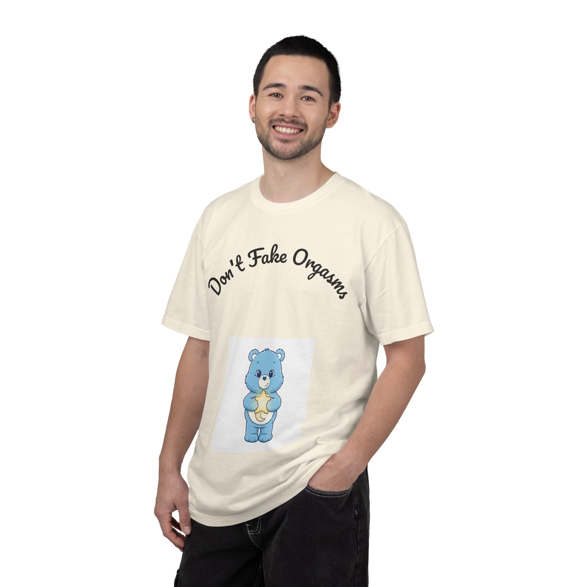 Don’t Fake Orgasms Taboo Talk T-Shirt — Cute Blue Bear Awareness Tee