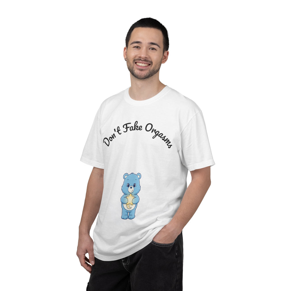 Don’t Fake Orgasms Taboo Talk T-Shirt — Cute Blue Bear Awareness Tee