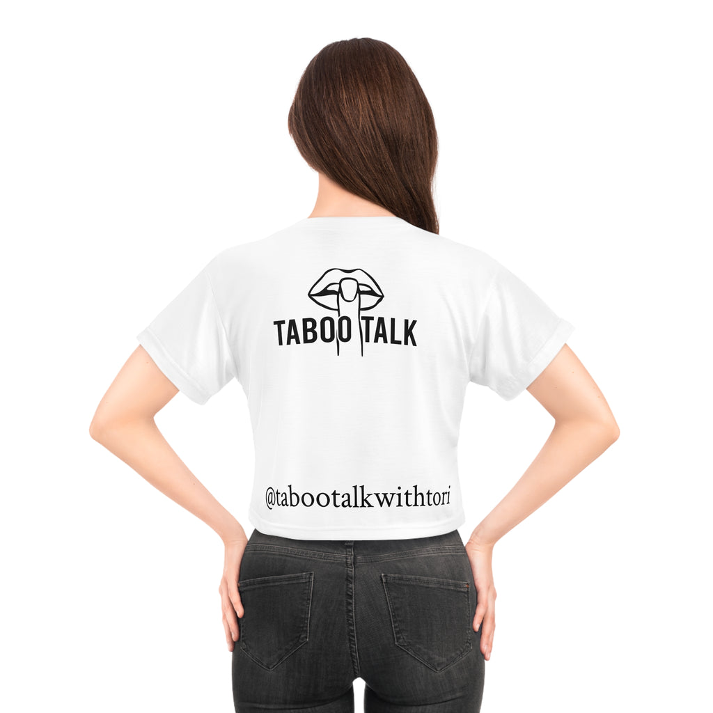 Taboo Talk Crop Tee — "Tell Me All Your Dirty Secrets." Graphic Feminine Top